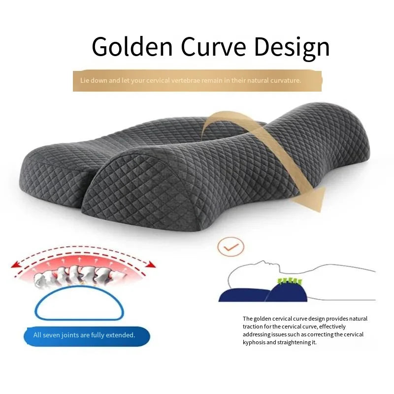 Cervical Pillow Memory Foam Core, Ergonomic Curve Design, Enhanced Neck Contour, Head Support, Relieves Fatigue