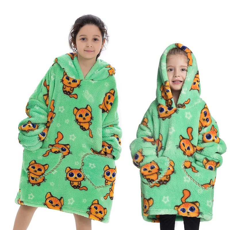 Halloween Pumpkin Hoodies for Boys Girls Winter Thick Flannel Hooded Sweatshirts Kids Clothing Children Oversized Blanket Hoodie