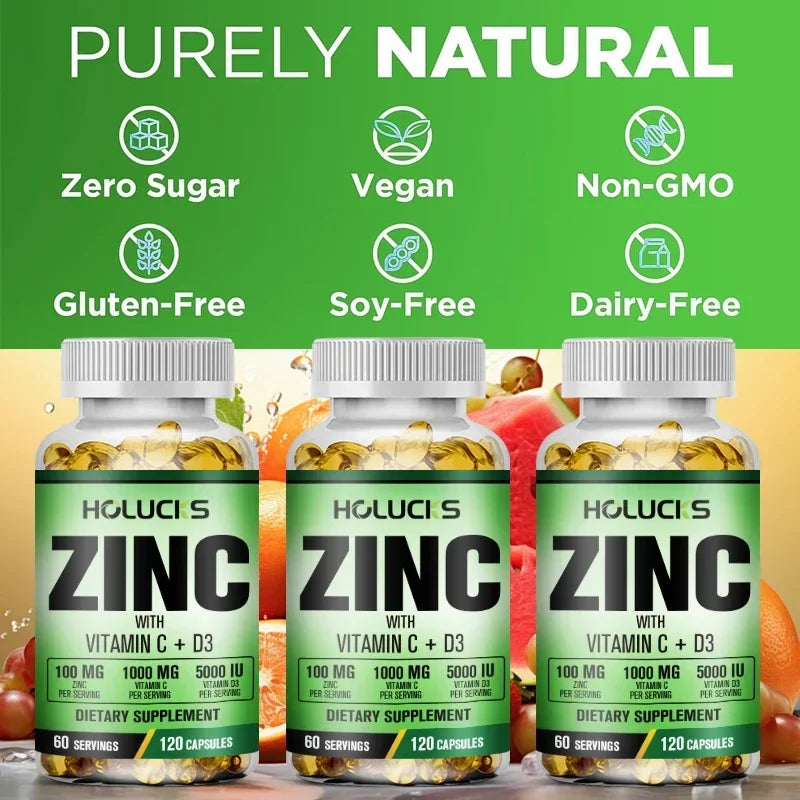 Zinc Complex Supplement, Vitamin C, Support Collagen, Antioxidant, Boost Immune, Improve Sleep & Energy, Premium Capsules