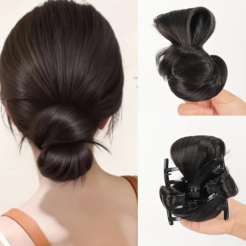 4-inch synthetic low-tie ball head wig, a clip-on bun wig that naturally connects to a woman's ponytail  Hair extension