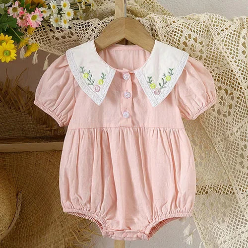 2025 New Summer Toddler Baby Girls Jumpsuit Short Sleeved Cotton Stripe Newborn Baby Girls Romper 0-24M Baby Girls Clothing