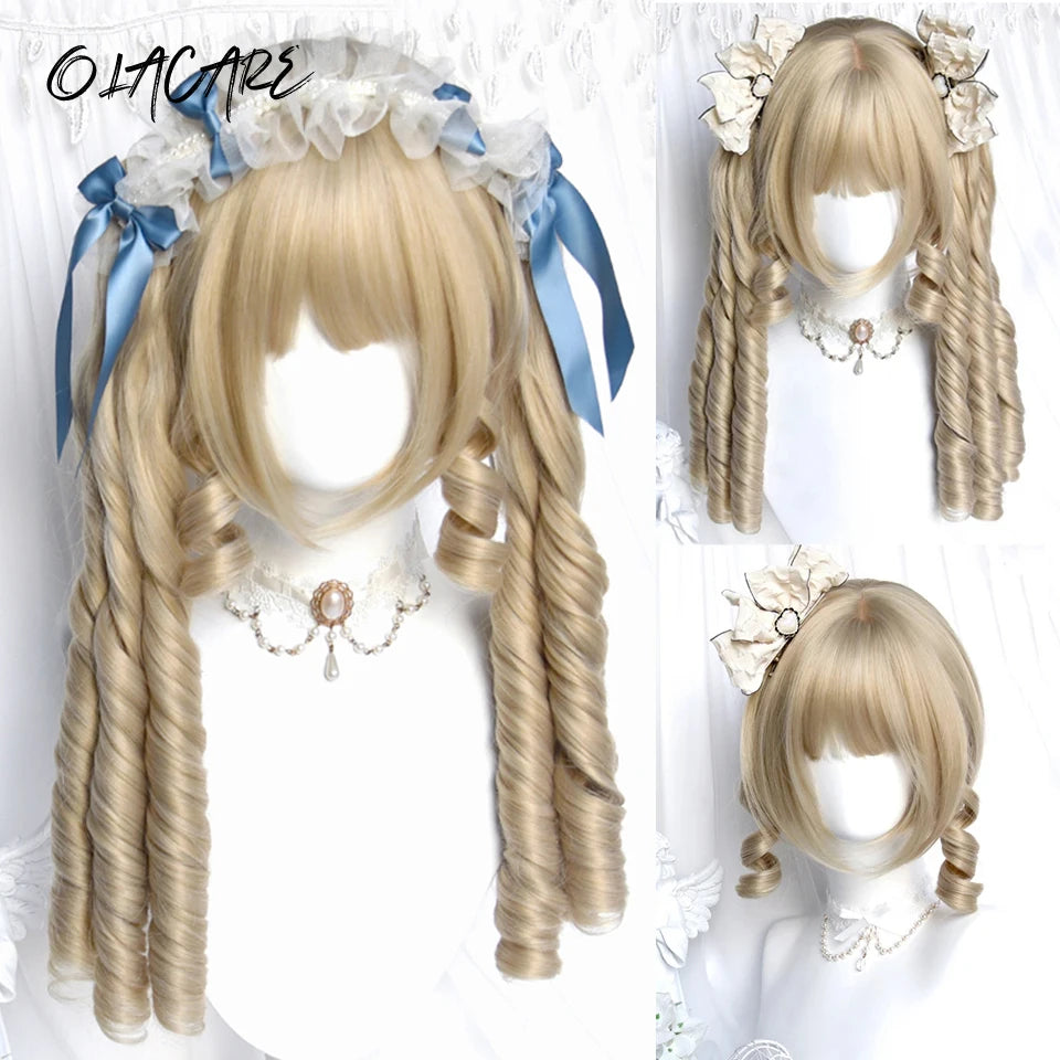 Synthetic Long Curly Wavy Lolita Wig with Bangs Wig Girl Cute Ombre Pink Blonde Black Cosplay Party Halloween Harajuku Wig