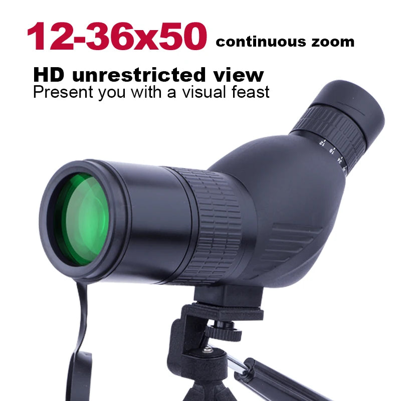 12-36X50 HD Zoom Monocular Spotting Scope Powerful Telescope Bak4 Prism Waterproof Anti-Fog for Outdoor Camping Bird Watching