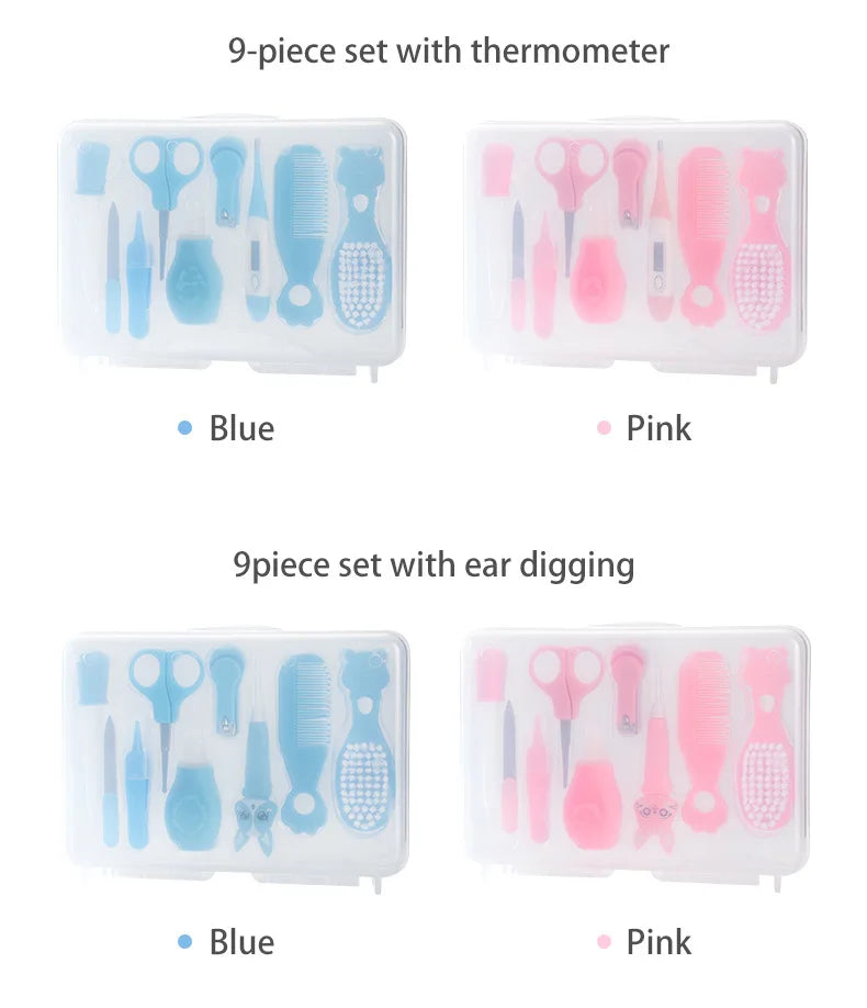 Baby Care Set Baby Nail Clipper Toothbrush Care Tool Comb Brush Organiser 9 Piece Set