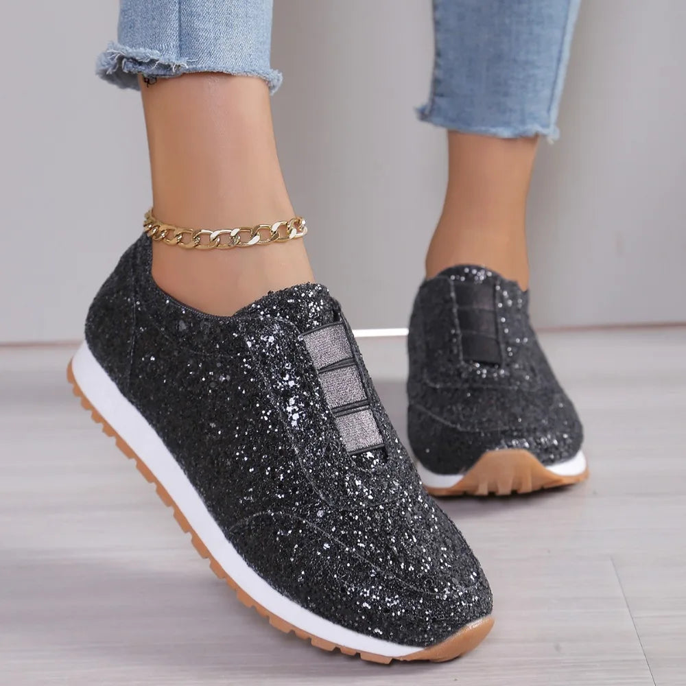 2026 Autumn New Fashion Slip-on Low-heeled Women's Sneakers Gold Silver Sport Shoes Ladies Outdoor Casual Walking Shoes