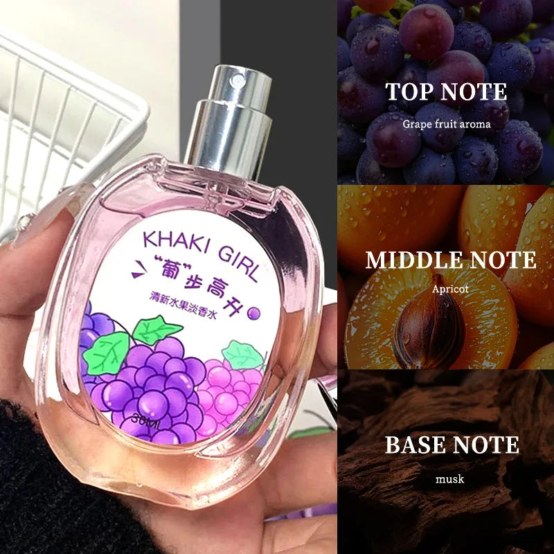 Young Girl Fruity Fragrance Women Perfume Light Long Lasting Sweet Scent of Grape Strawberry Orange 30ml Portable Fruity Perfume