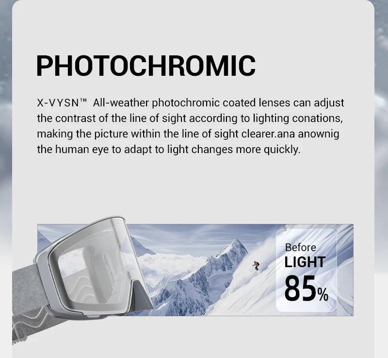 Kapvoe Photochromic Snow Goggles Ski Snowboard Anti-Fog Mask for Men Women Eyewear UV400 Protection Glasses Snowmobile Winter