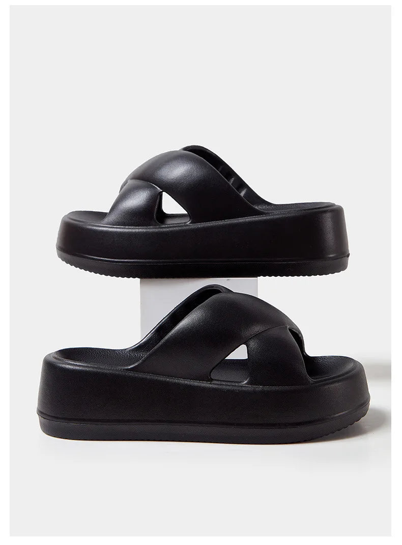 Litfun Women Sandals Soft Sole Slides Home Slippers Thick Bottom EVA Shoes Female Non-Slip Cross Sandals Outdoor Beach Flip Flop