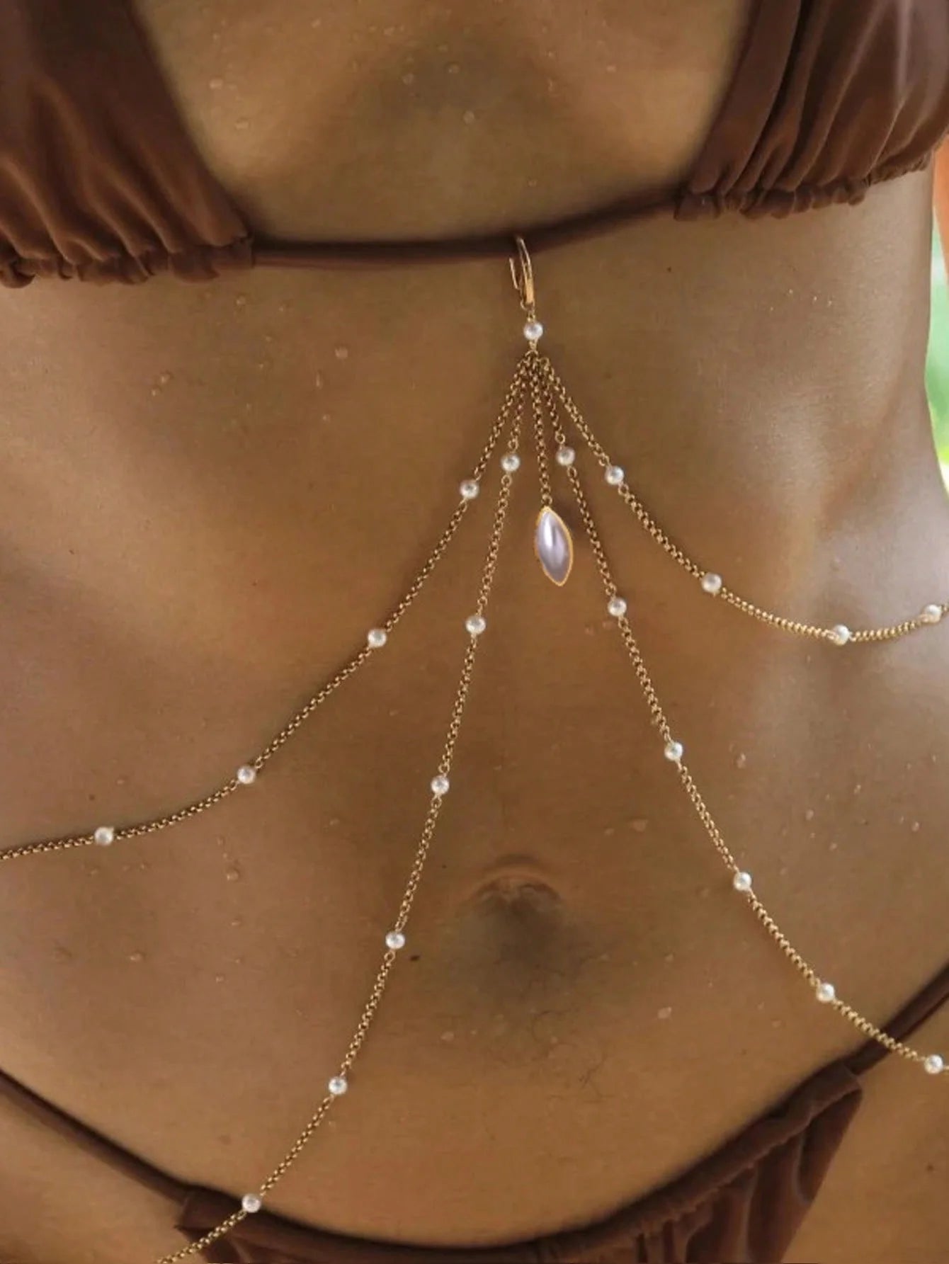 A sexy fashion bikini underwear decoration body chain imitation pearl thin chain waist chain female nightclub party jewelry