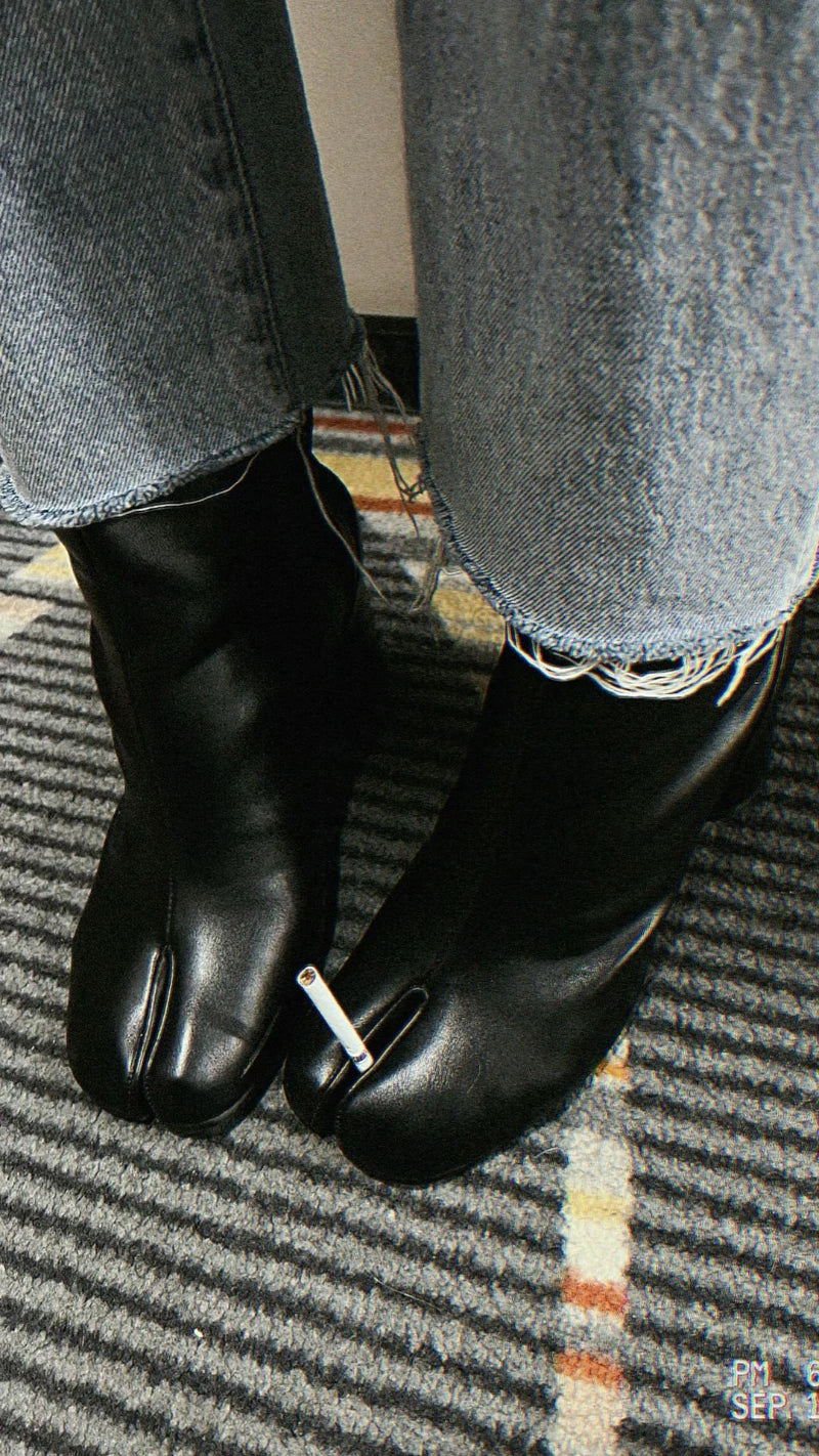 Split Toe Chunky Heels Ankle Boots Women Brand Designer Tabi Short Boots Autumn Winter INS Style Genuine Leather Female Shoes