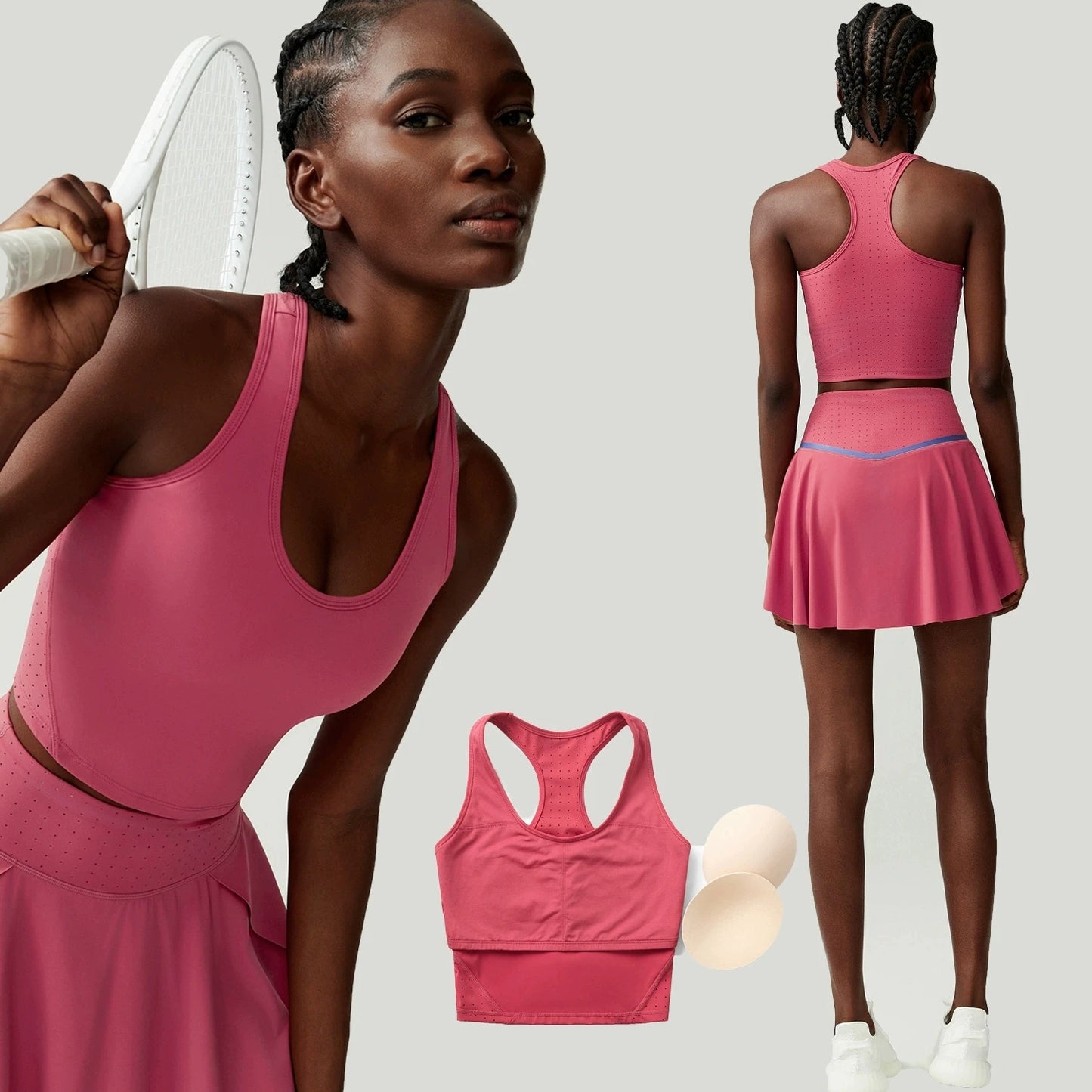 Tennis Skirt Set for Women Quick-drying Badminton Golf Sports Skirt Fitness Breathable Tank Top Bra Workout Pleated Skorts Suit