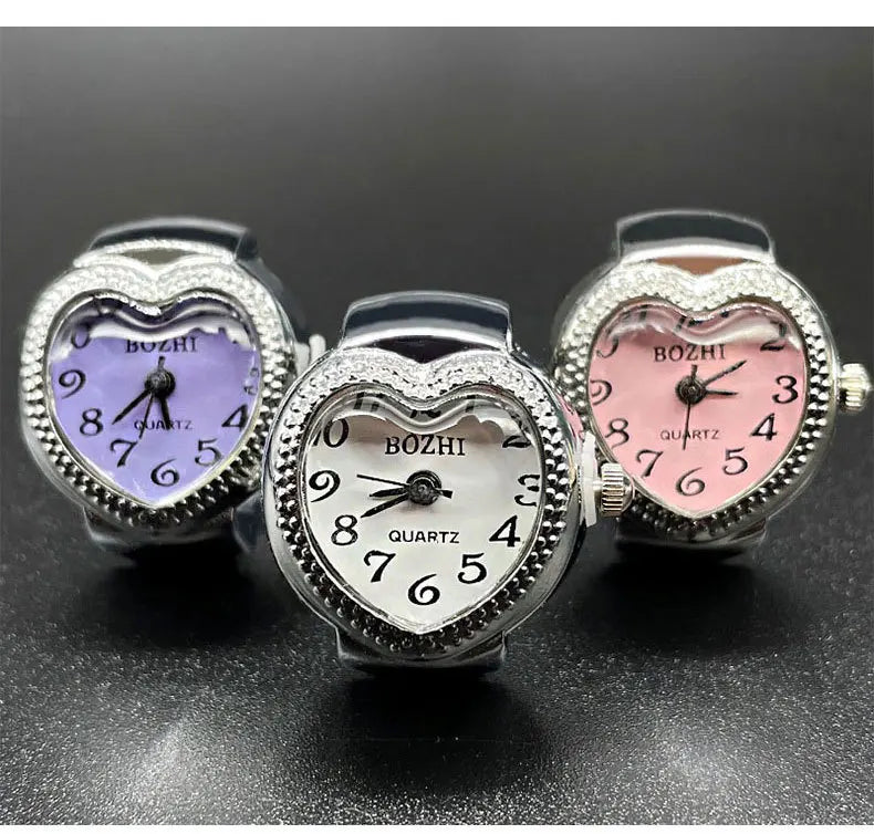 Kiss Jewelry Women Men Creative Heart Shape Clock Quartz Watch Rings Couples Elastic Strap Alloy Dial Watches Finger Ring Gift