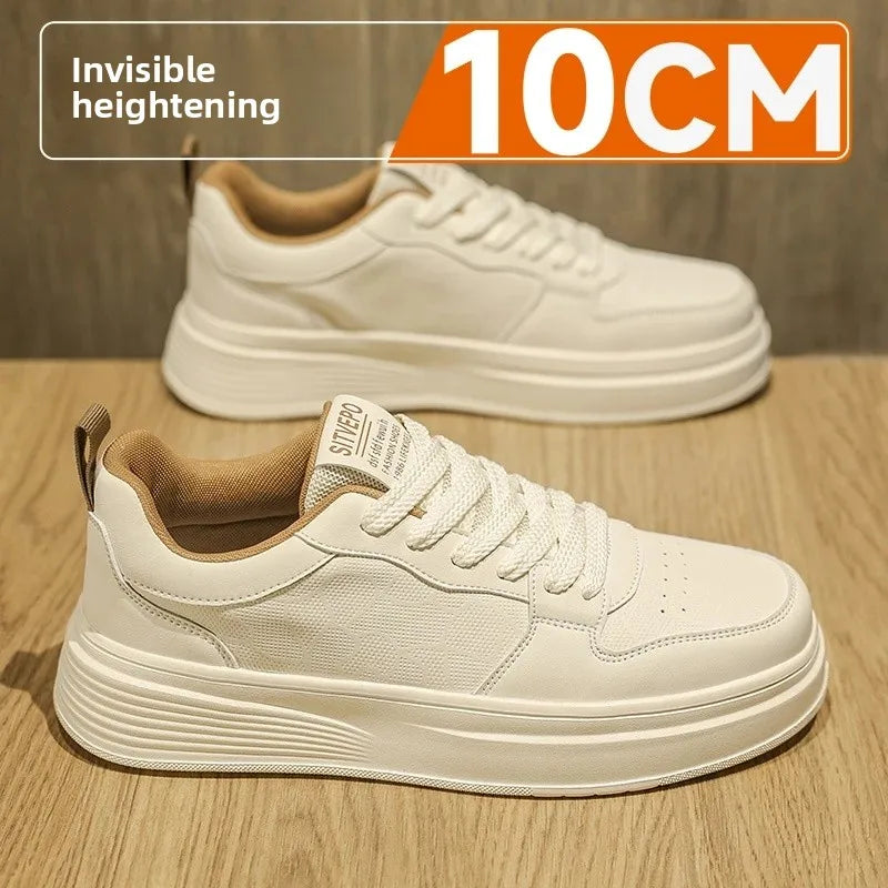 Men's Casual Sport Shoes Thick Bottom Invisible Heightening 10cm Rubber Outsole Synthetic Upper Breathable Lace-Up Sneakers