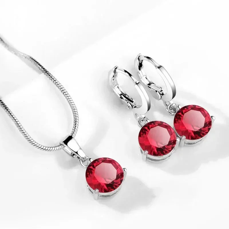 Classic Wedding Jewelry Set For Women Multicolor Zircon Silver Color Earrings Necklace Fashion Gift Jewellery
