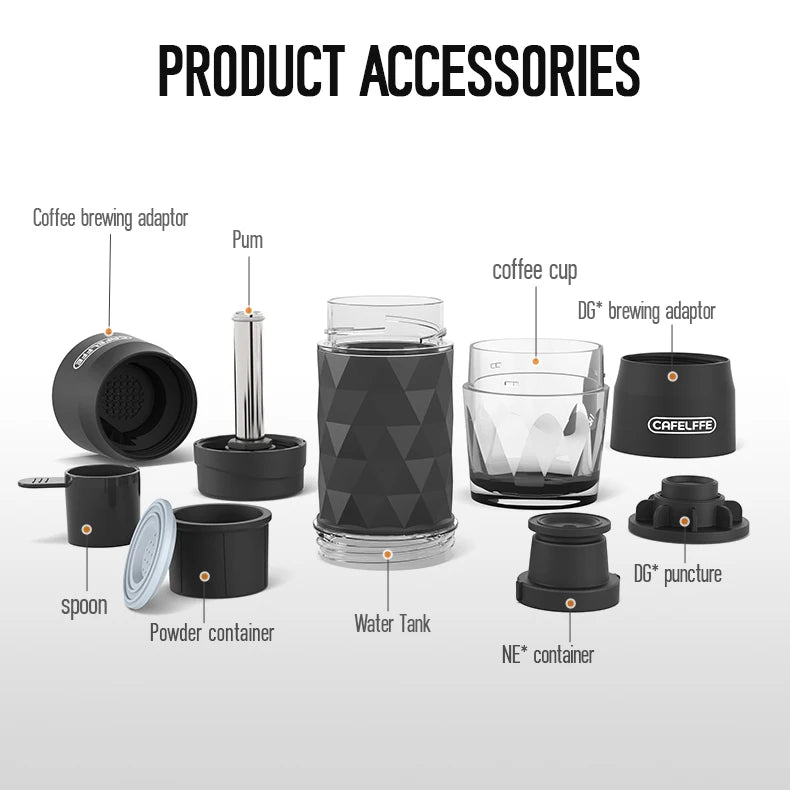 Cafelffe 3in1 Portable Coffee Machine Manual Espresso Maker For Capsule & Ground Milk Froth Hand Press Brewer hiking Travel Gif