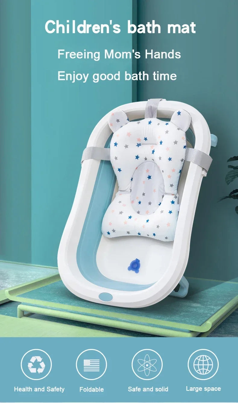 Baby Bath Seat Floating Water Pad Portable Foldable Baby Bathtub Pad Ajustable Bath Tub Shower Cushion Newborn Support Seat Mat