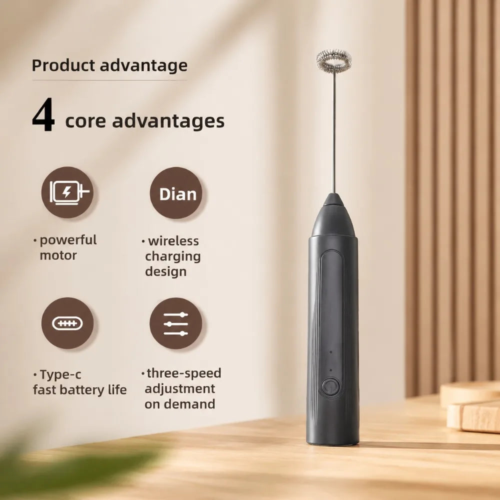 Electric Coffee Frother/MILK Whisk+Egg Beater MINI Food Blender USB Rechargeable Handheld Three Speeds Espresso Tools