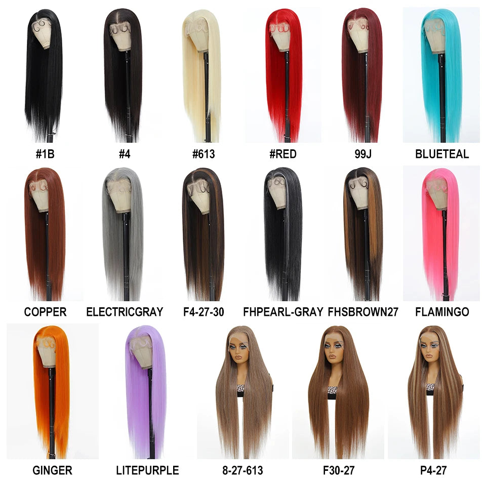 Highlight 13x6 Synthetic Lace Frontal Wigs For Women 40 Inch Long Silky Straight Lace Front Wigs High Quality American Afro Wigs