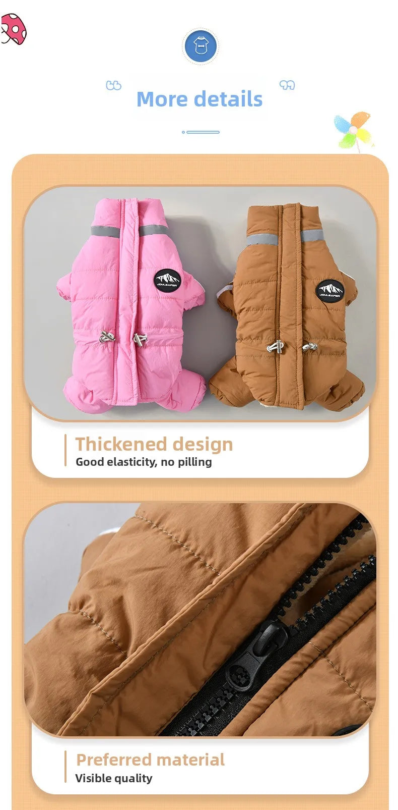 Dog Thick Warm Cotton Clothing Pet Outdoor Winter Small Medium Dog Padding Down Parkas Overalls Warm Puppy High Neck Jacket