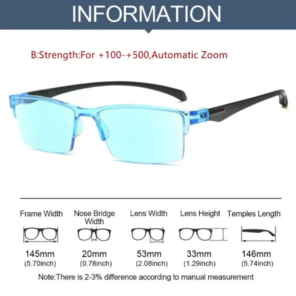 Smart Automatic Zoom Reading Glasses Rimless Optical Presbyopia Eyewear Spectacle Radiation Protection Computer Goggles Unisex