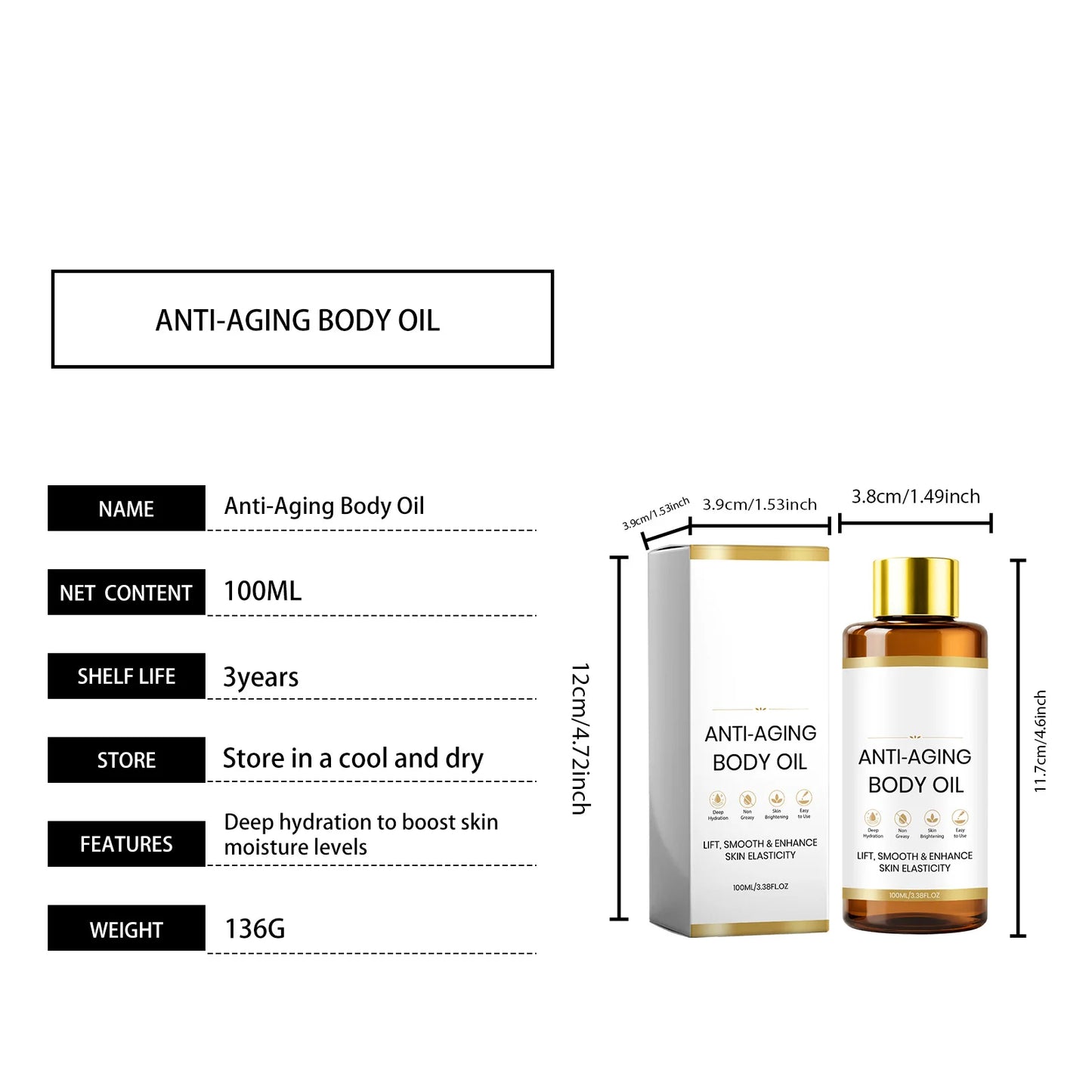 Firming Lifting Body Massage Oil Deep Hydrating Skin Firming Oil Non Sticky for Dry Rough Skin Brightening Body Care Oil
