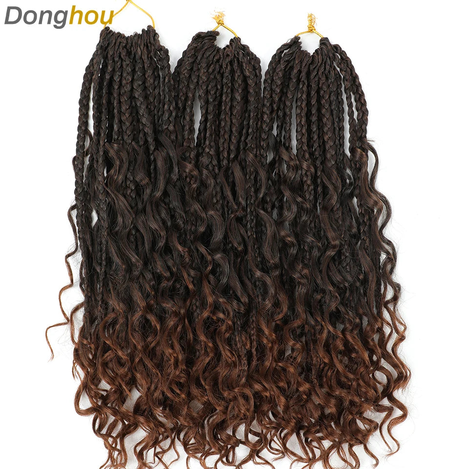 14 18 24 Inch Boho Box Braids Crochet Braids Curly Ends 1B 30 27 #4 Bug 8 Colors Ombre Goddess Bohemian Box Braids Crochet Hair