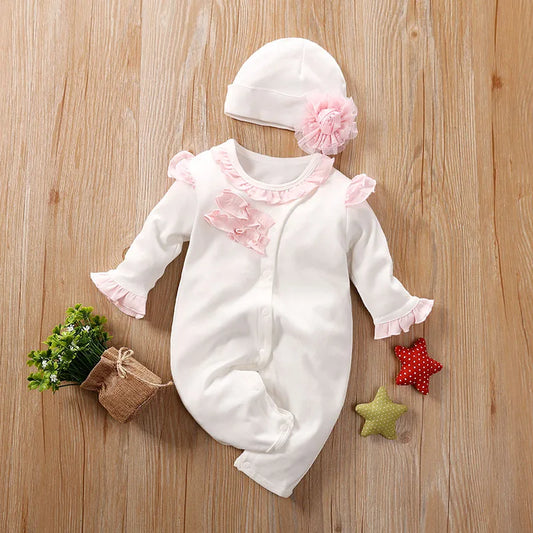 Spring and Autumn Long sleeved Newborn Bodysuit Two Piece Set for Girls and Infants Made of Pure Cotton, Comfortable and Breatha