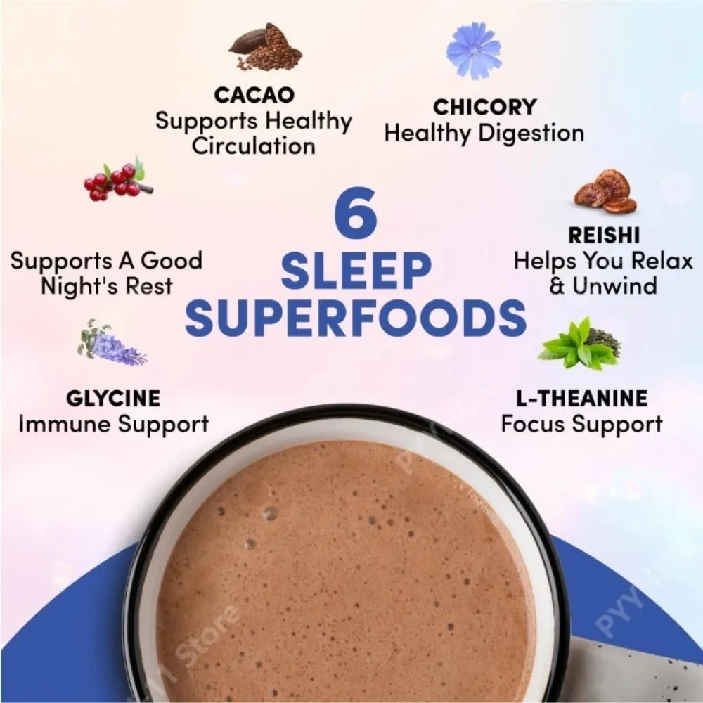 Mushroom Hot Cocoa Powder Sleep Support, Reishi L-Theanine Glycine Zinc Blend, Vegan Nighttime Relaxation Drink Mix, 20 Servings