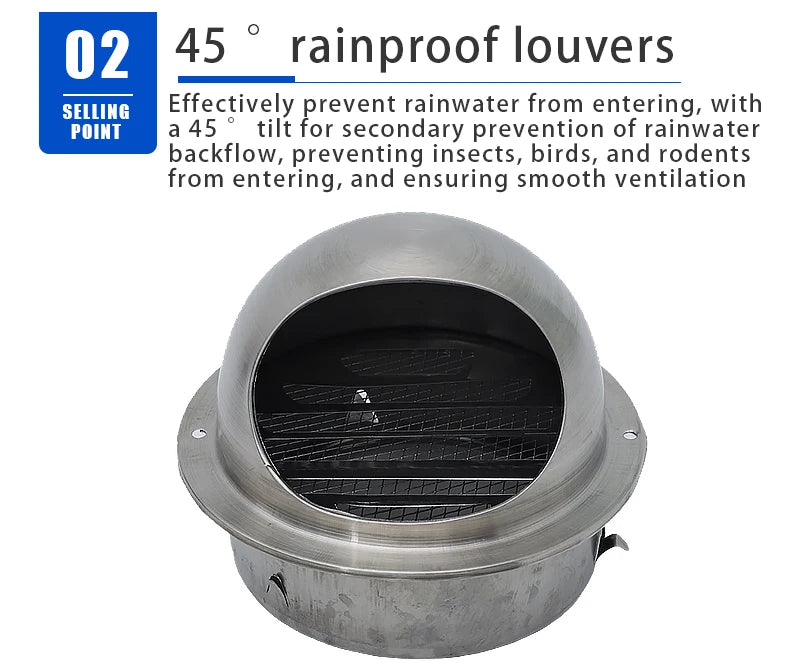 Round Wall Vent Cover, 304 Stainless Steel Vent, Hemispherical Grille Vent Cover, Wall Vent Cover, Stainless Steel Exhaust Vent, Round Vent Cover Suitable for Outdoor Ventilation Systems, Dryer Exterior Vent Cover, Stainless