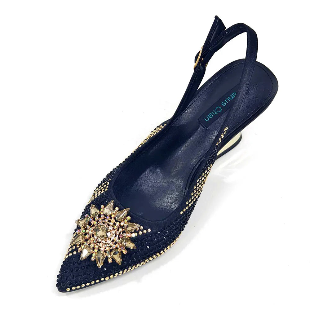 2024 New Designer Specials Italian Women Heels Shoes and Bag Set Royal Purple Color Comfortable With Rhinestone for Party