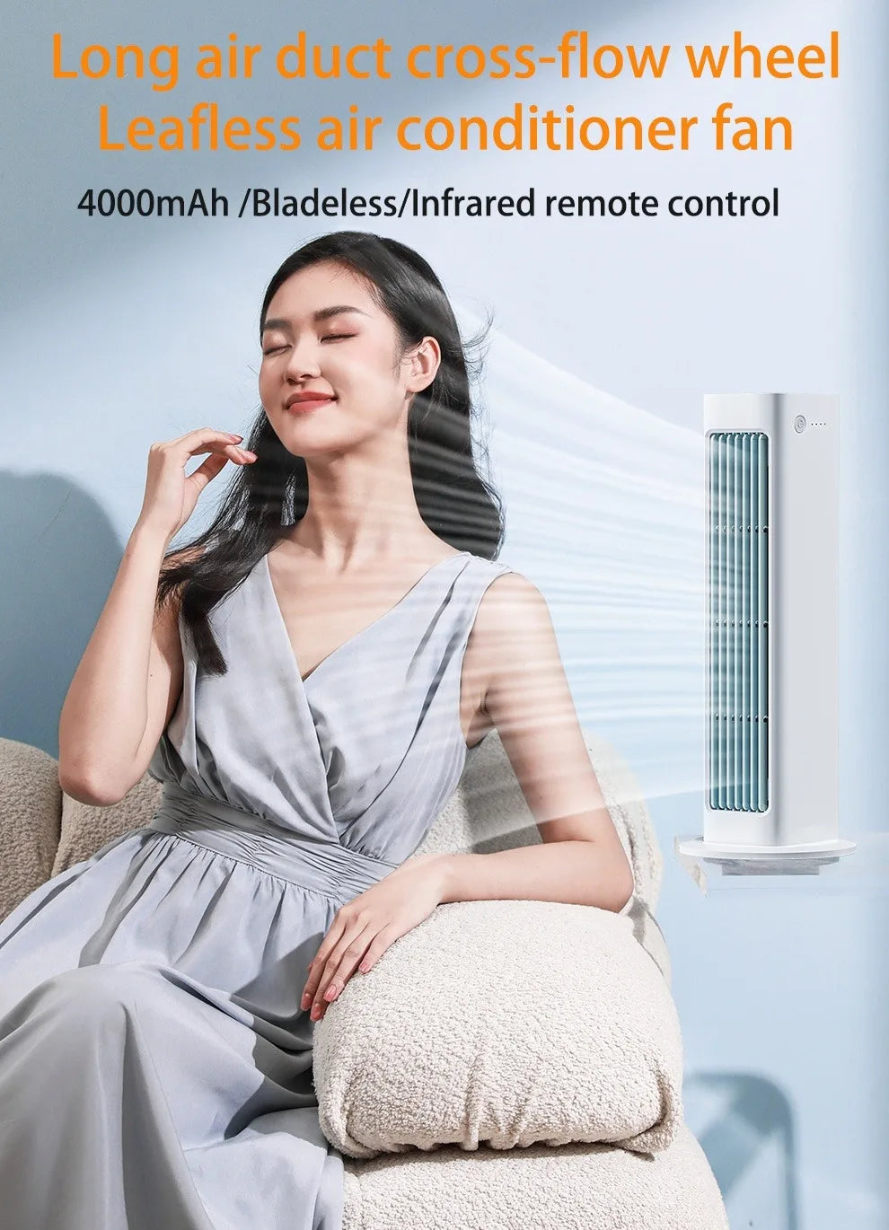Eary Wall-mounted Fan with Remote Control Summer Strong Fan Bladeless Tower Airflow Cooling Air Conditioner Fan for Desk Kitchen