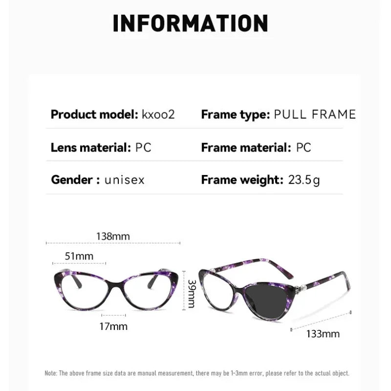 Cat Eye Finished Progressive Multifocal Reading Glasses Unisex Women Men Outdoor Color Changing Bifocal Eyewear Diopter To +4.0