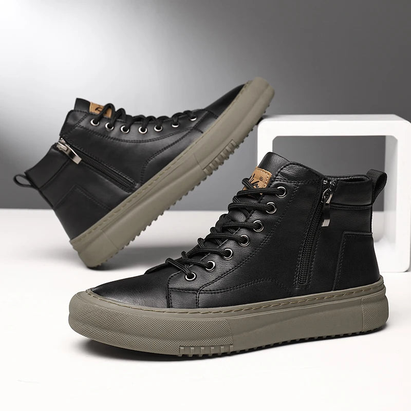 2024 Men's Spring and Autumn White Sneakers, New Trendy Versatile High-Top Sneakers, Summer Fashionable Casual Men's Shoes, Breathable and Wear-Resistant Sneakers