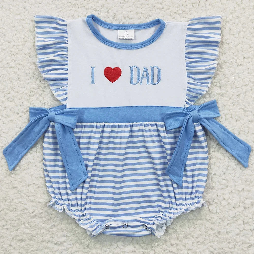 Hot Sale Baby Girls Rompers Blue Flutter Sleeves Bows Ruffle Rompers Boutique Toddler Girls Bubbles Summer Rompers Girls Onesie