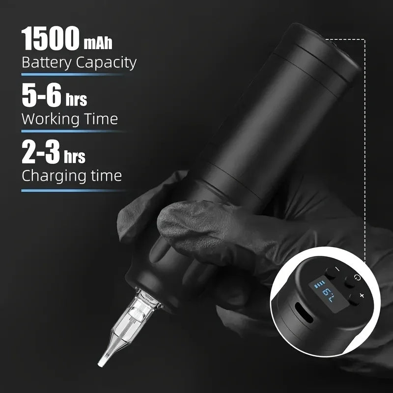 Portable Wireless Tattoo Machine 1500mAh Rechargeable Tattoo Pen LED Screen Display Professional Body Art Tattoo Supplies