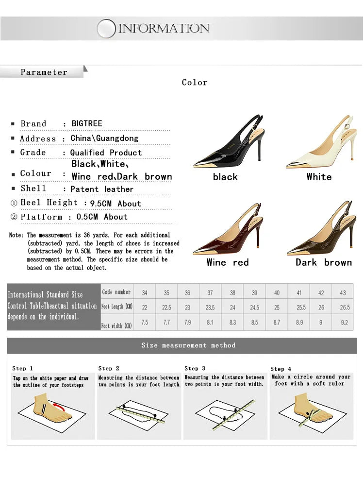 New Women 9.5 cm Heels Metal pointed tip Women Pumps Hollow out hook strap High heeled Sandals Women Summer Shoes Plus Size 43