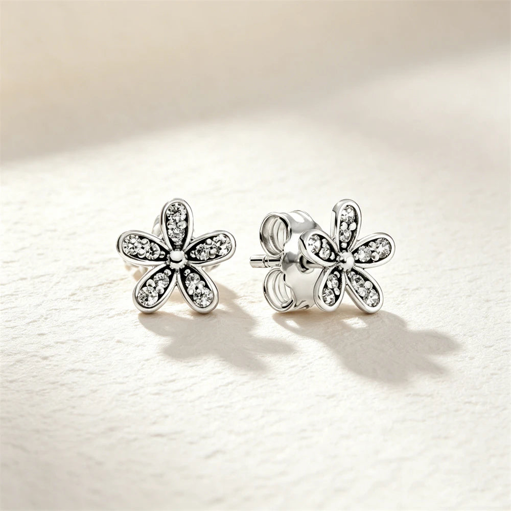 925 Sterling Silver Butterfly Flower Bee Lilac Leaf Zircon Earrings Suitable for Daily Wear as Women's Jewelry Holiday Gifts