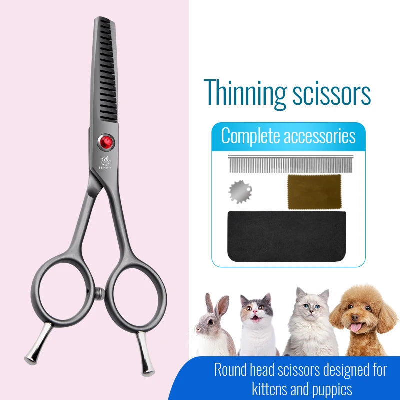 Fenice 4.5 Safety Round Tip Pet Dog Cat Grooming Cutting Scissors Dogs Hair Cutting Shear for Eyes/Face/Foot/Nose