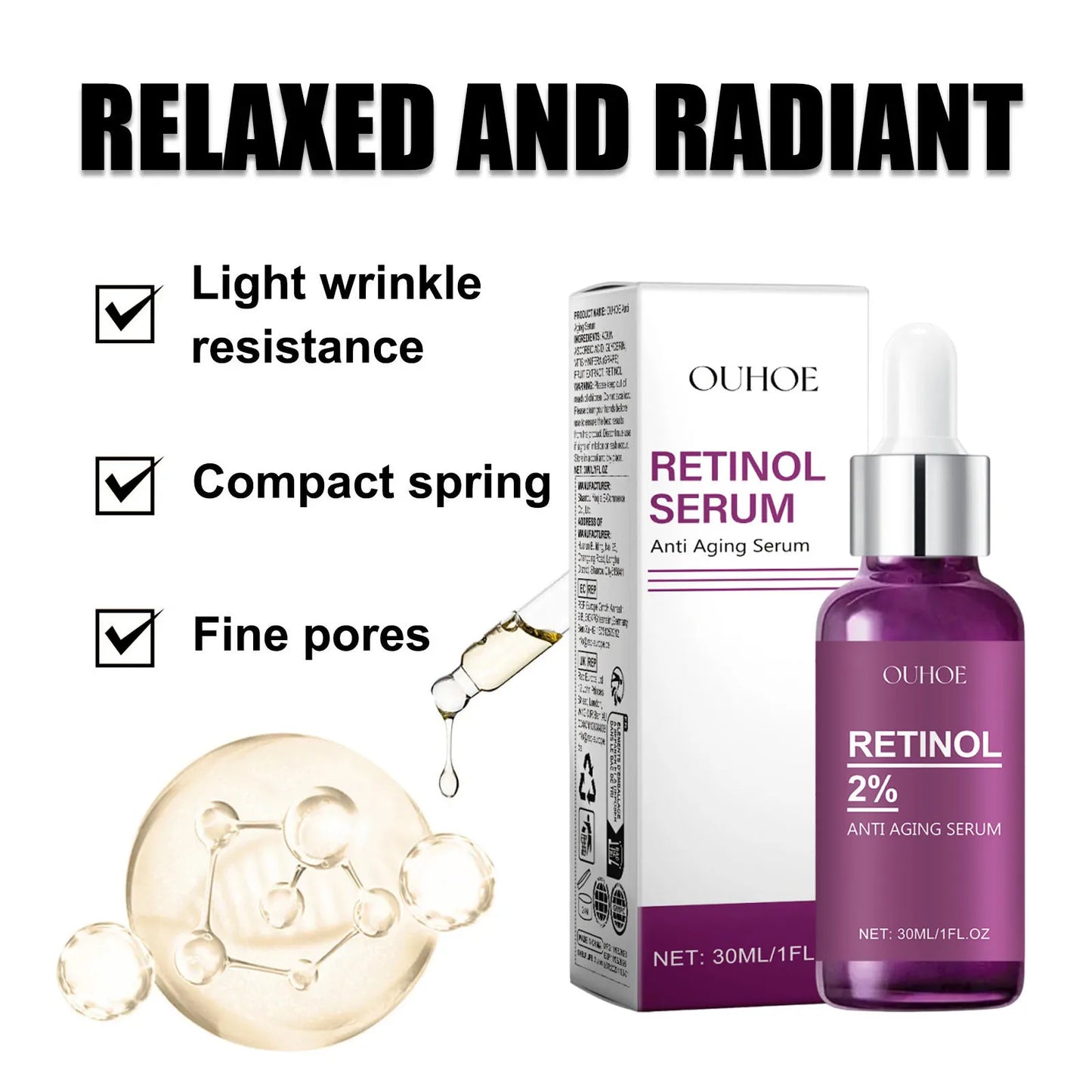 Retinol Remove Wrinkle Face Serum Lift Firming Anti Aging Fade Fine Lines Whitening Brightening Moisturizer Skin Care Cosmetics