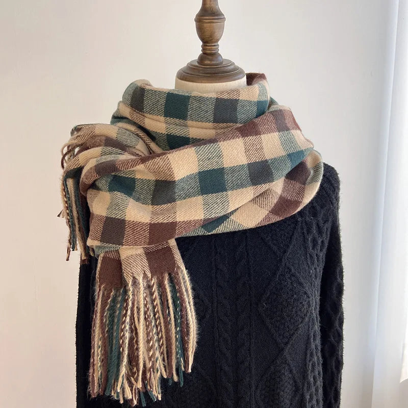 2025 Pamwallymensa Women's Scarf Winter Luxury Brand Tippet Scarves for Ladies Plaid Shawls Warm British Style Thicken Man