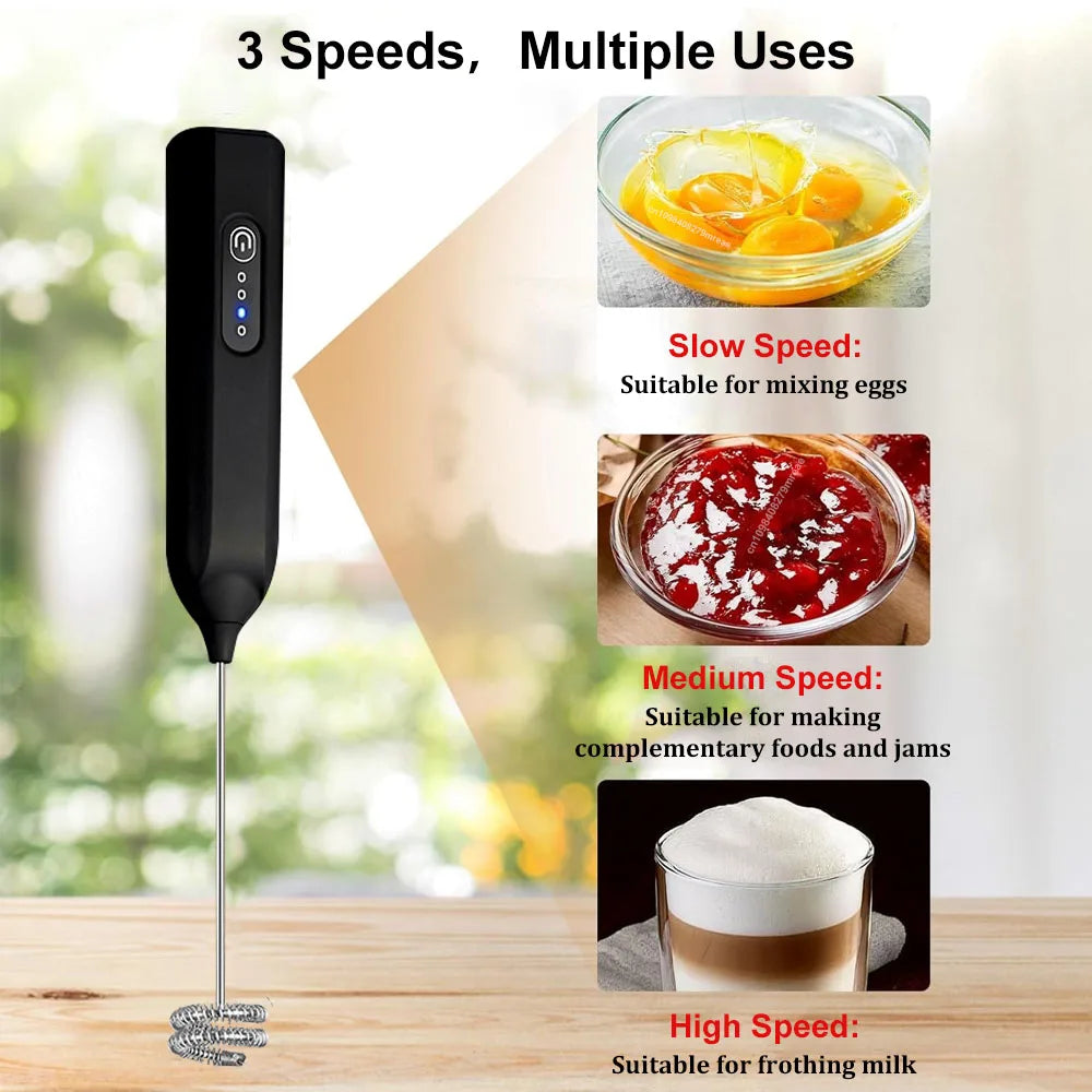 Electric Milk Frother Egg Beater Mini Portable Coffee Whisk Mixer USB Rechargeable Milk Foamer Maker Wireless Handheld Stirrer