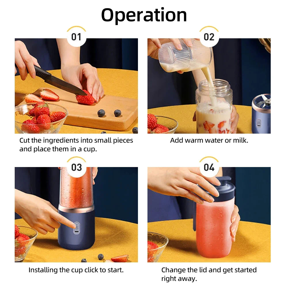 6 Color 400ml Portable USB Blender Electric Travel Juicer Cup For Smoothie Milkshake Kitchen Mini Mixer Tool