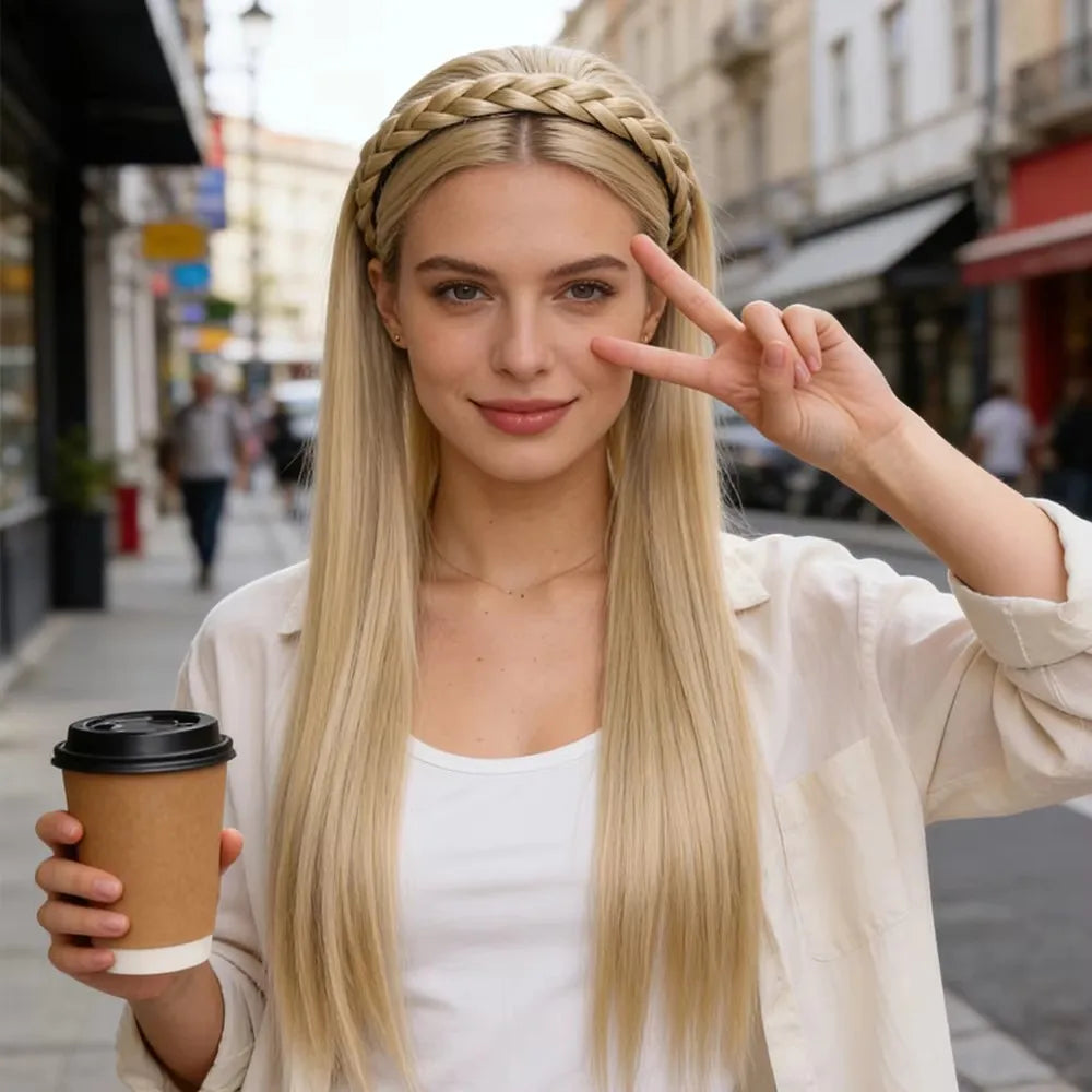 Synthetic Headband Wig 20‘’Long Straight Half Wigs For Women With Headband Heat-Resistant Hair Extensions
