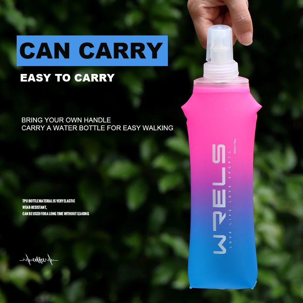 Sport Water Bottle TPU Folding Soft Flask Drink Portable Water Bottle High Flow Running Hiking Bicycle Fitness Water Bag