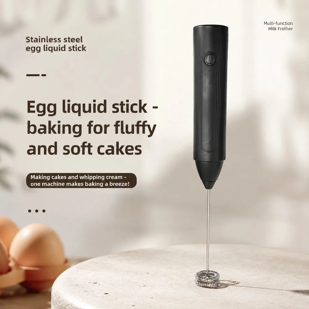 Electric Coffee Frother 2 In 1 Rechargeable Type-C Blender Stainless Steel 3 Speeds Milk Mixer Egg Beater Handheld Foam Maker