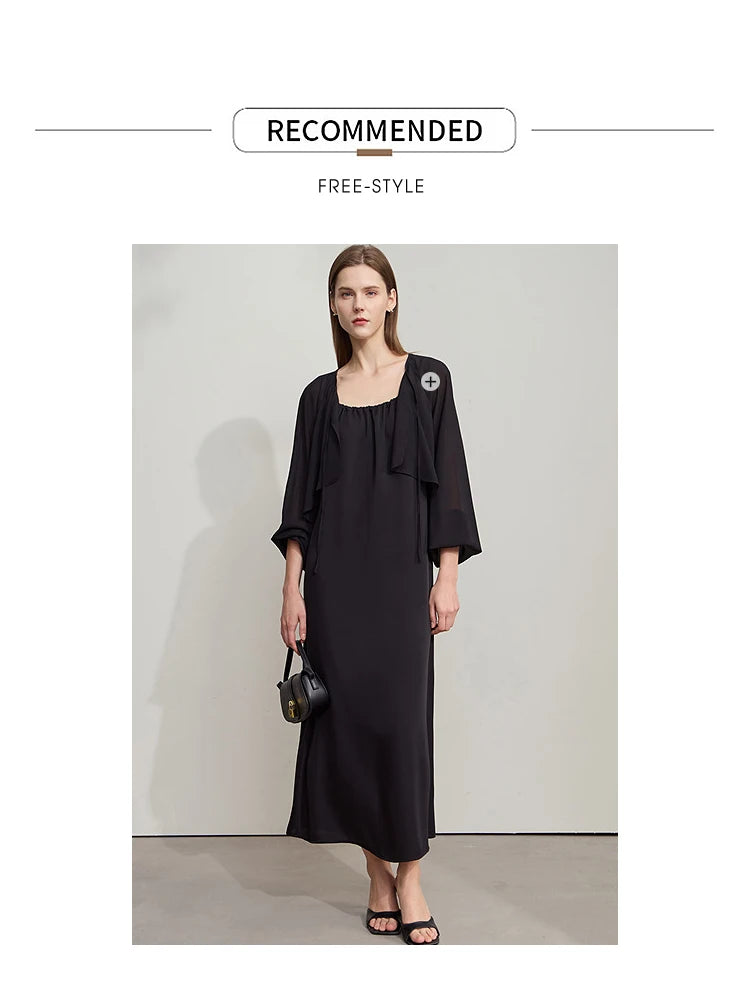 AMII Minimalist Office Lady Dress Women 2025 Summer Female Sleeveless U-neck Solid Adjustable Shoulder Strap Dresses 12542192