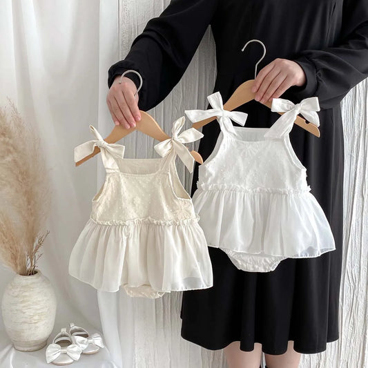 Baby Summer Bow Sling dress Baby Girl Sweet Cute Thin Embroidered Sleeveless Jetsuit