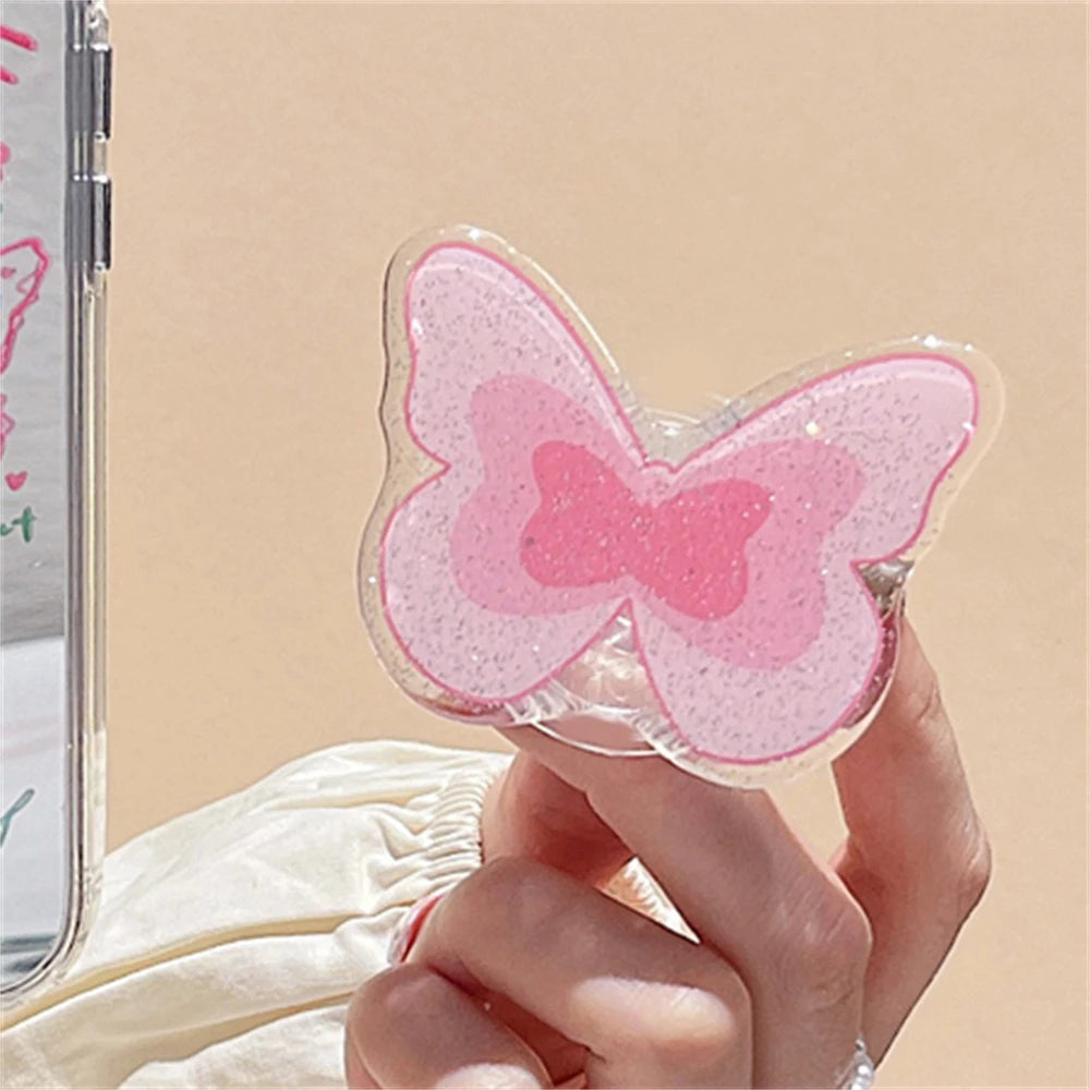 Cute Butterfly Phone Grip Tok Griptok  Holder Ring For iPhone 16 Universal Accessories Lovely Bowknot Phone Stand Bracket Socket