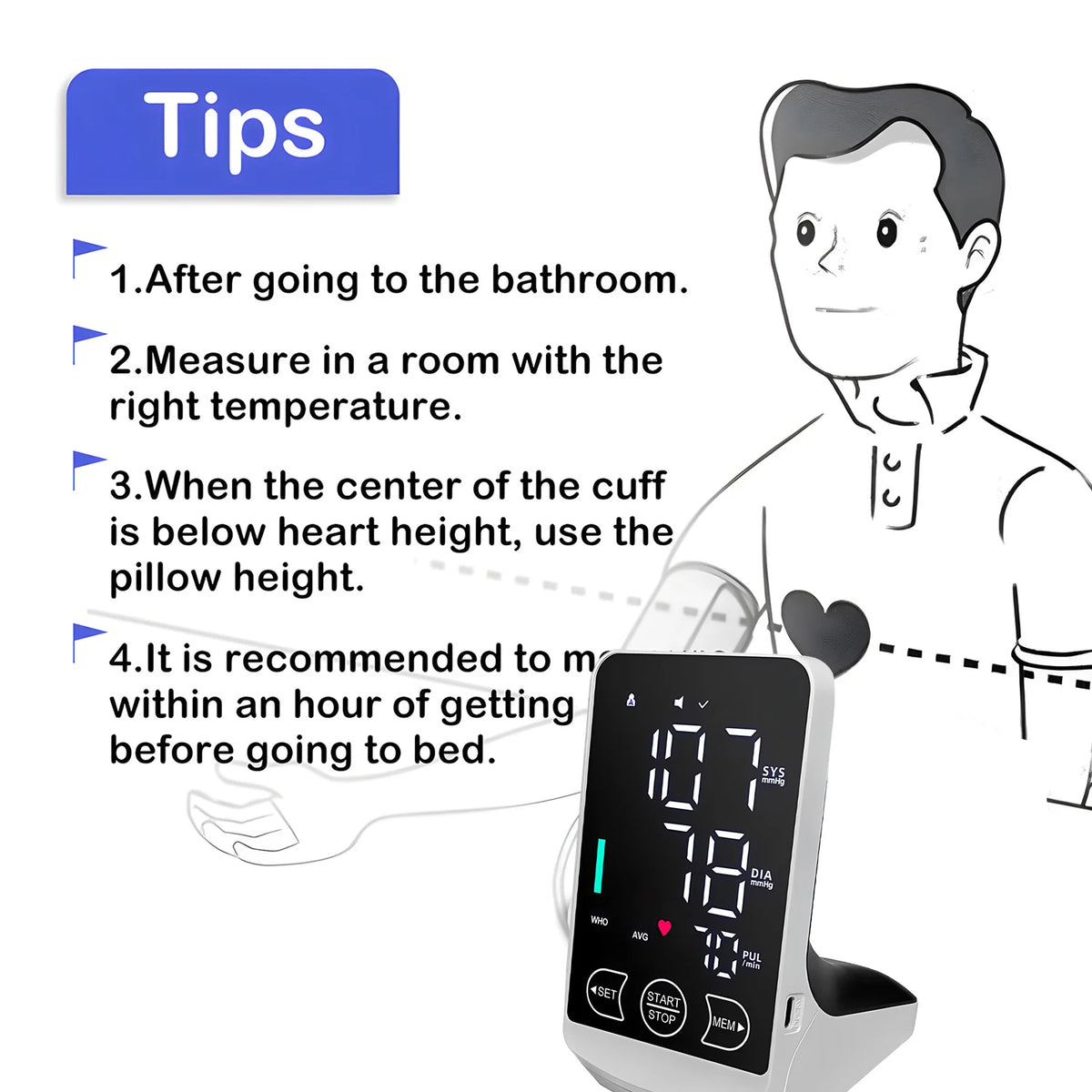 Digital Upper Arm Blood Pressure Monitor Automatic HD Screen Medical BP Measuring Meter
