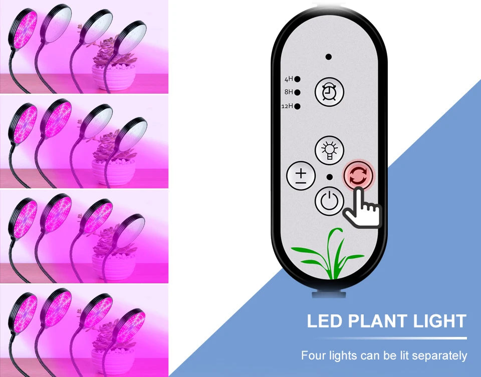 LED Grow Light Full Spectrum Dimmable With Timing Auto On/Off USB 5V Waterproof Plant Hydroponics Cultivation Lamp 1/2/3/4 Heads